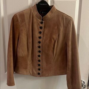 INC Vintage Tan Leather Jacket with Button Detail